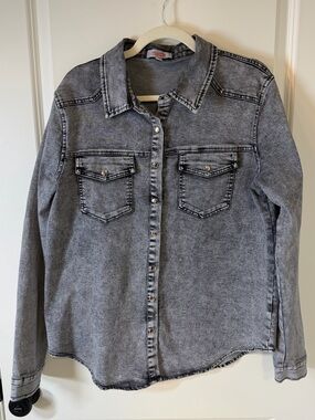 MAZIK Washed Black Denim Shirt with Silver Snaps